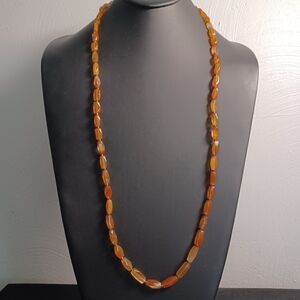 Carnelian Faceted Stone And Bead Long Necklace